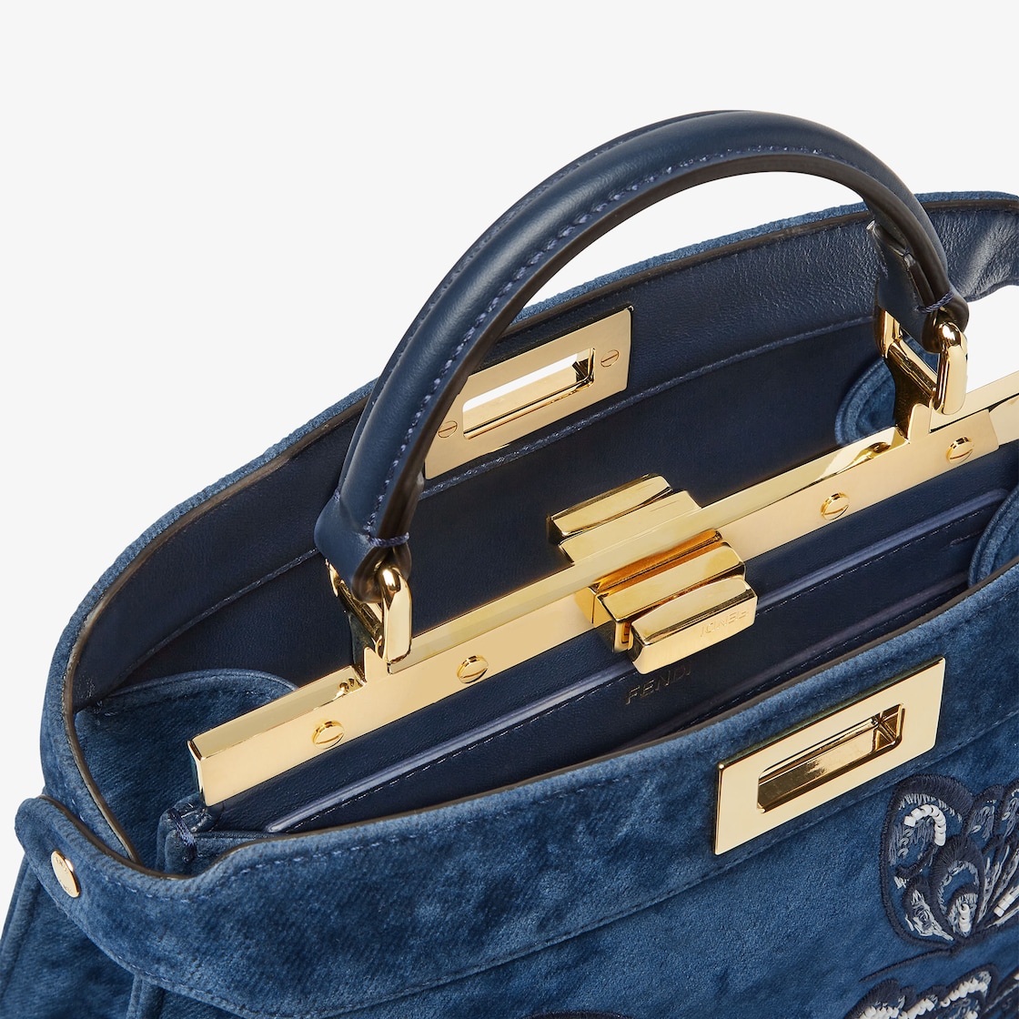 FENDI Peekaboo ISeeU Small Blue flocked denim bag with Night Butterfly embroidery - Image 2